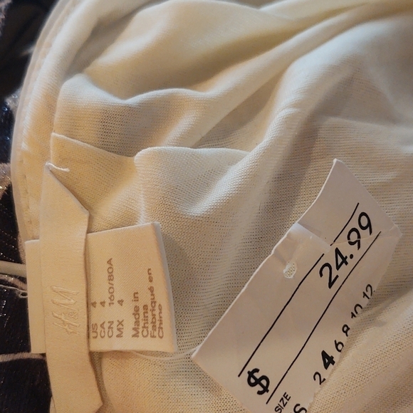 H&M Sparkly Monstera / Plant Pattern Uneven Stripes Mini Dress Sz 4 NWT - Picture 10 of 11